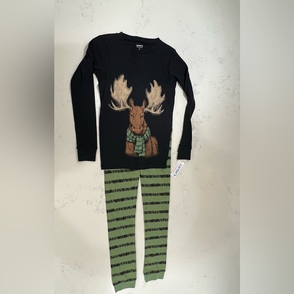 Carter's Black and Green Moose Pajama Set - Picture 4 of 6